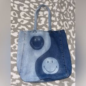 American Eagle Yin and Yang Smiley Face Denim Tote Bag